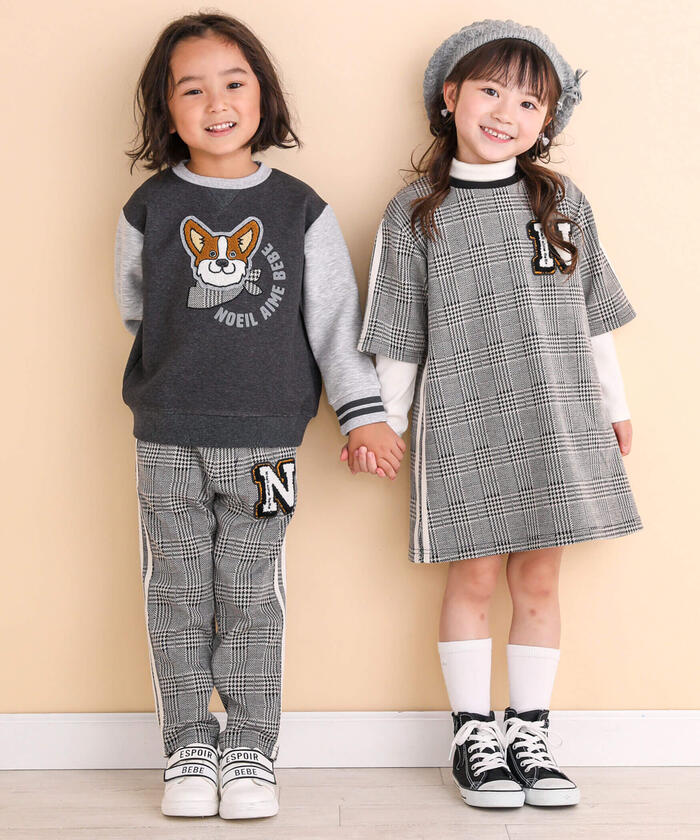 ノイユ エーム ベベ Noeil aime BeBe 【 お揃い 】チェックジャガードサイドラインワンピース