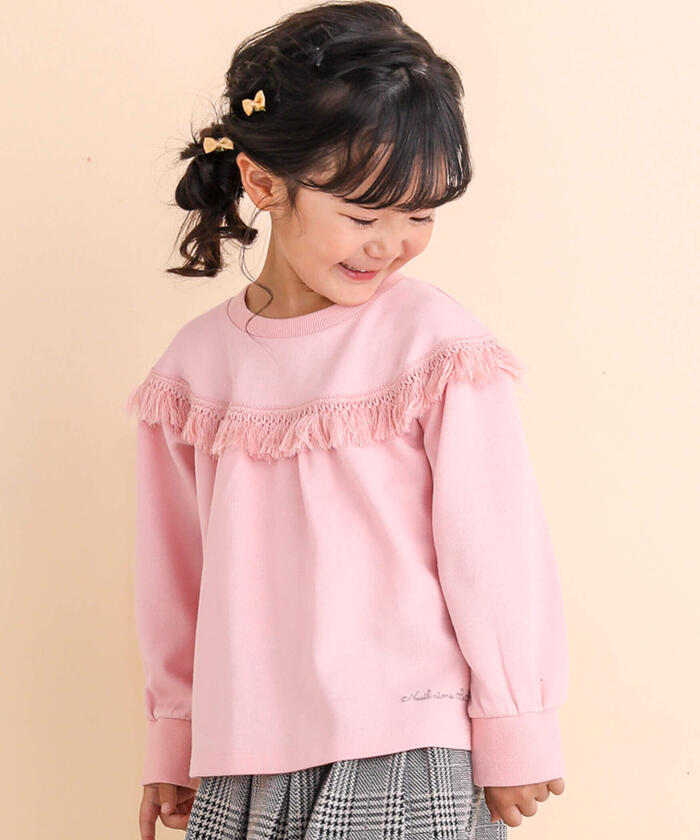 ノイユ エーム ベベ Noeil aime BeBe ダブルフェイスヨークフリンジトレーナー