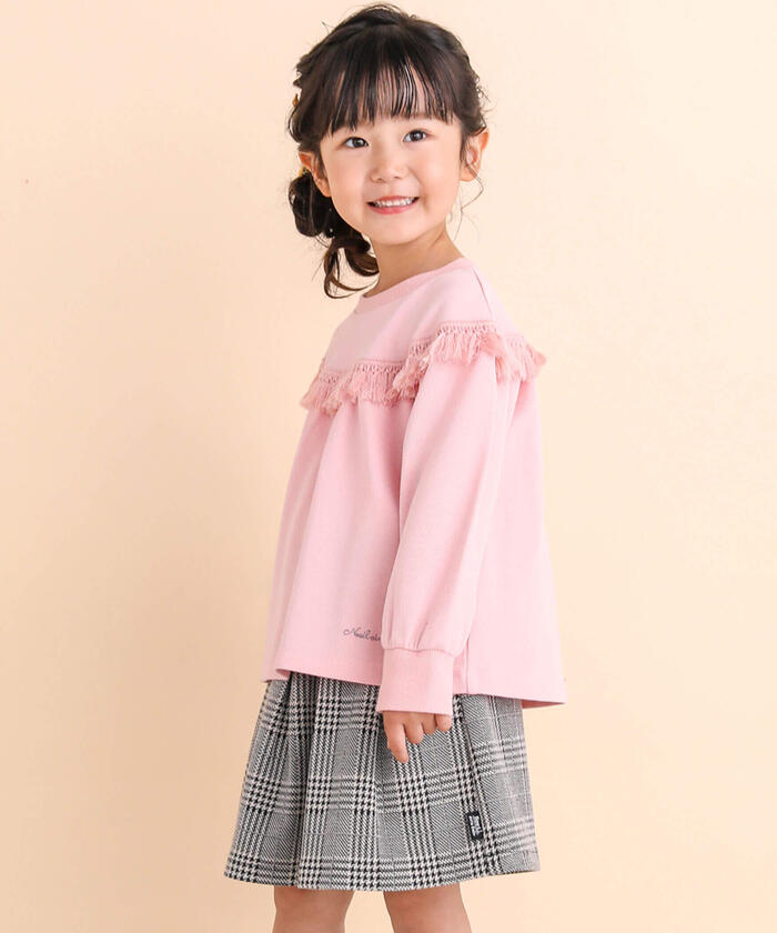 ノイユ エーム ベベ Noeil aime BeBe ダブルフェイスヨークフリンジトレーナー