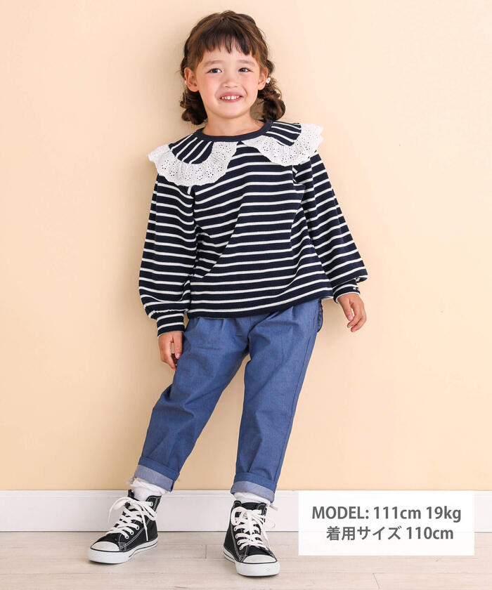 ノイユ エーム ベベ Noeil aime BeBe フラットカラーボーダーブラウスTシャツ
