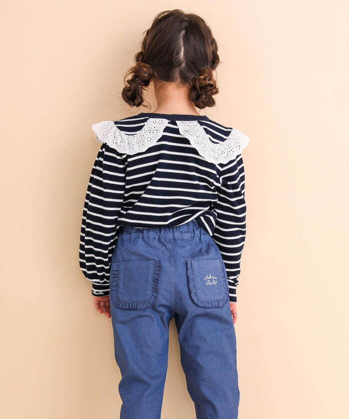 ノイユ エーム ベベ Noeil aime BeBe フラットカラーボーダーブラウスTシャツ