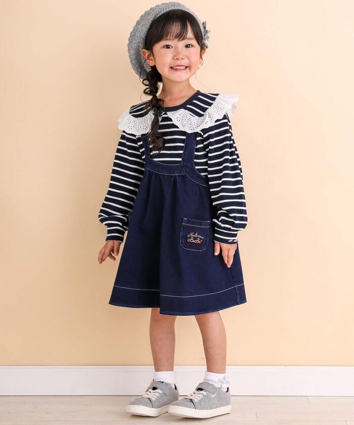 ノイユ エーム ベベ Noeil aime BeBe フラットカラーボーダーブラウスTシャツ