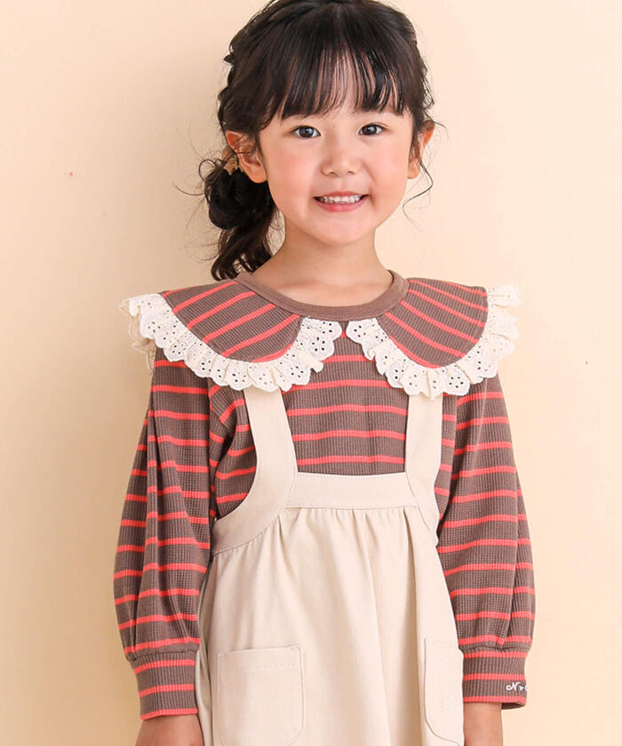 ノイユ エーム ベベ Noeil aime BeBe フラットカラーボーダーブラウスTシャツ