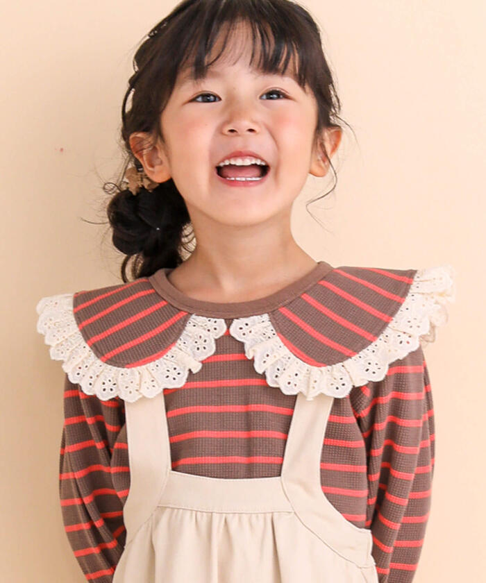 ノイユ エーム ベベ Noeil aime BeBe フラットカラーボーダーブラウスTシャツ
