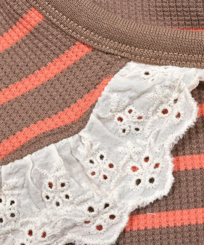 ノイユ エーム ベベ Noeil aime BeBe フラットカラーボーダーブラウスTシャツ