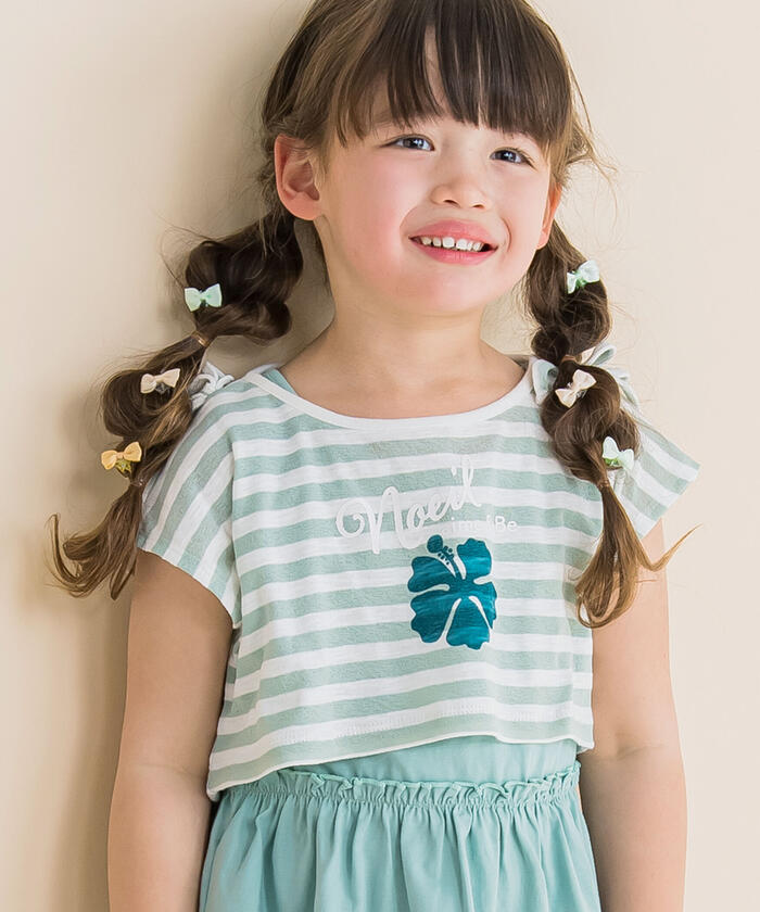ノイユ エーム ベベ Noeil aime BeBe 【2点セット】ボーダーショートTシャツ＆ランニングワンピース