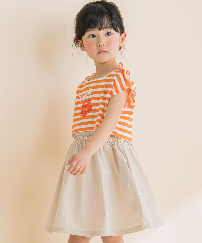 ノイユ エーム ベベ Noeil aime BeBe 【2点セット】ボーダーショートTシャツ＆ランニングワンピース