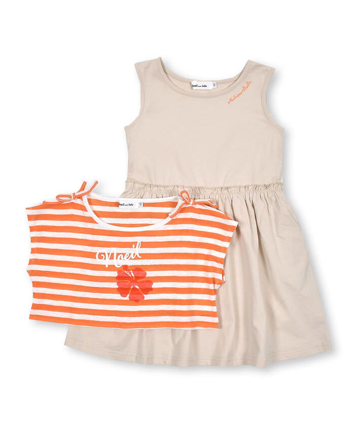 ノイユ エーム ベベ Noeil aime BeBe 【2点セット】ボーダーショートTシャツ＆ランニングワンピース