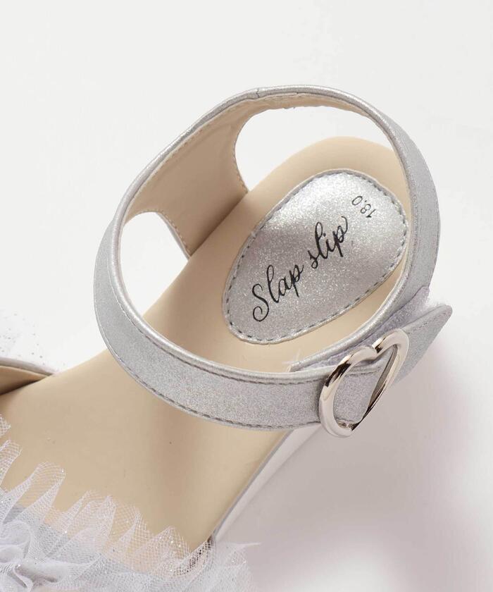 スラップ スリップ SLAP SLIP キラキラくしゅくしゅチュールお花モチーフ付きウェッジソールサンダル(16~21c （パープル） パープル