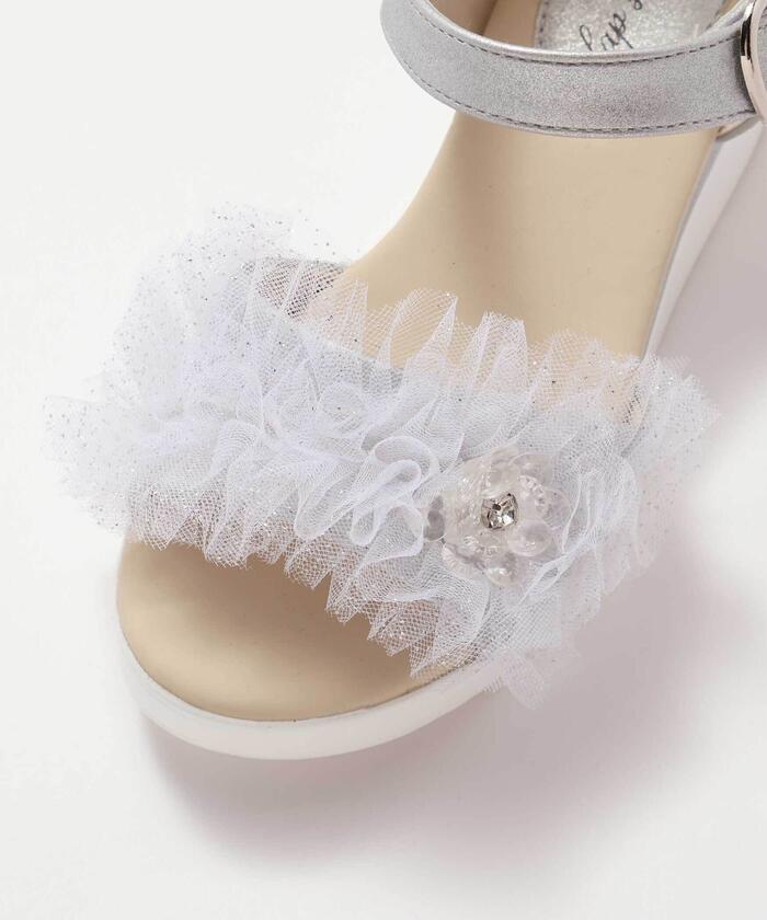 スラップ スリップ SLAP SLIP キラキラくしゅくしゅチュールお花モチーフ付きウェッジソールサンダル(16~21c （パープル） パープル