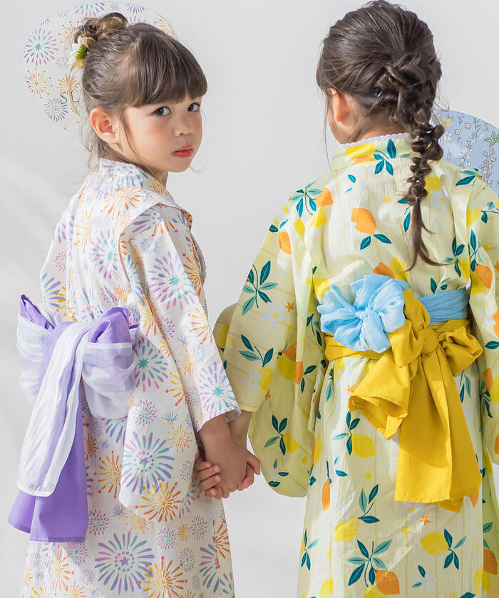 スラップ スリップ SLAP SLIP 【お揃い】花火檸檬花紋領蕾絲浴衣+帶子套裝