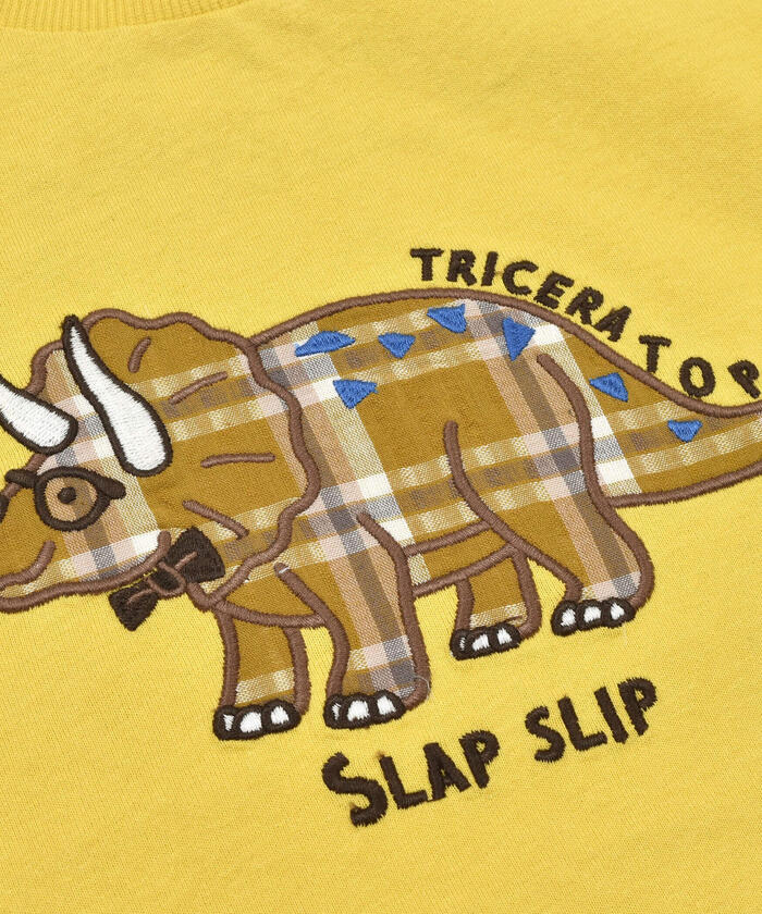 スラップ スリップ SLAP SLIP 格紋恐龍補丁刺繡長袖T恤