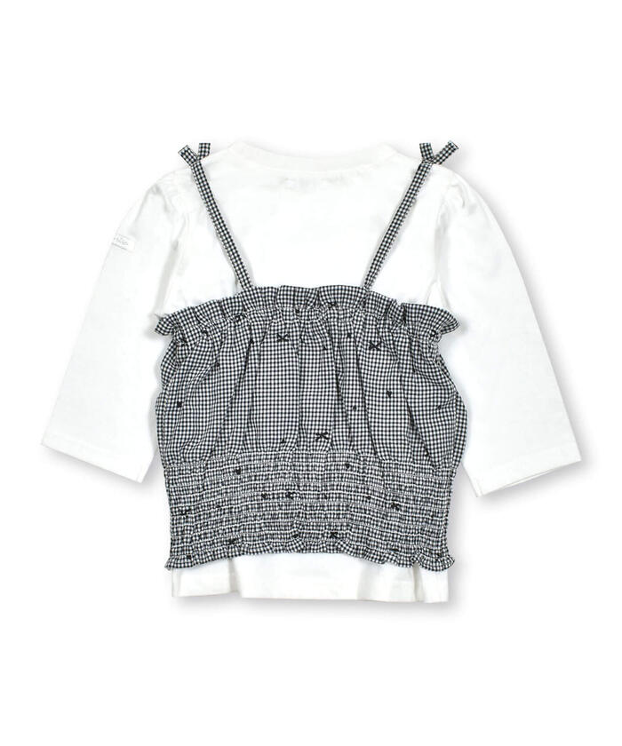 Slap Slip SLAP SLIP 【Matching】 Gingham Check Stripe Pattern Bustier Docking 7/8 Sleeve T-Shirt (80~1
