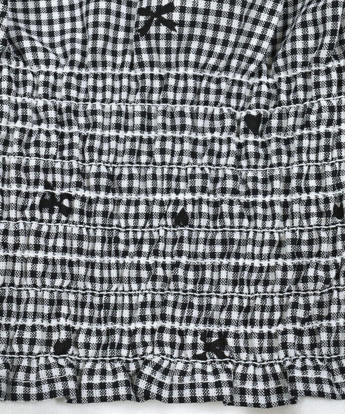 Slap Slip SLAP SLIP 【Matching】 Gingham Check Stripe Pattern Bustier Docking 7/8 Sleeve T-Shirt (80~1