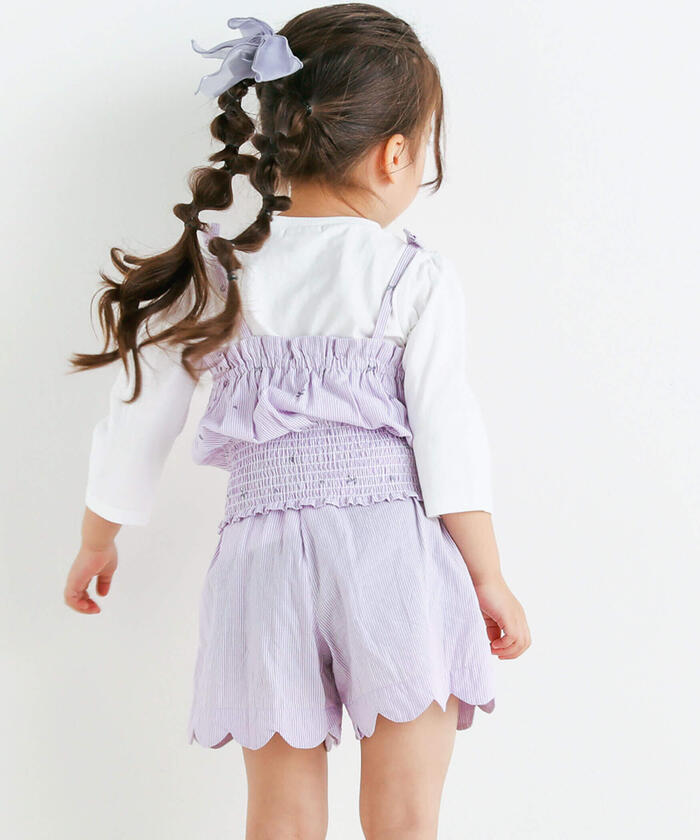 Slap Slip SLAP SLIP 【Matching】 Gingham Check Stripe Pattern Bustier Docking 7/8 Sleeve T-Shirt (80~1