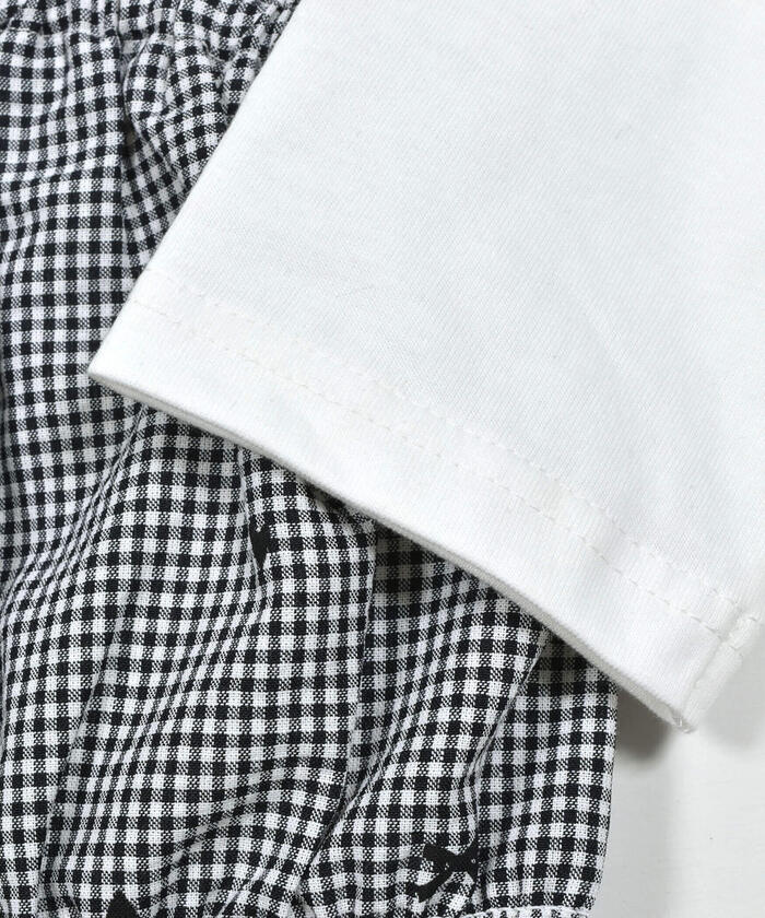 Slap Slip SLAP SLIP 【Matching】 Gingham Check Stripe Pattern Bustier Docking 7/8 Sleeve T-Shirt (80~1