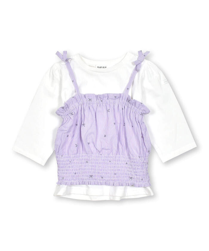 Slap Slip SLAP SLIP 【Matching】 Gingham Check Stripe Pattern Bustier Docking 7/8 Sleeve T-Shirt (80~1