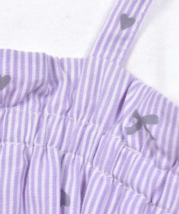 Slap Slip SLAP SLIP 【Matching】 Gingham Check Stripe Pattern Bustier Docking 7/8 Sleeve T-Shirt (80~1