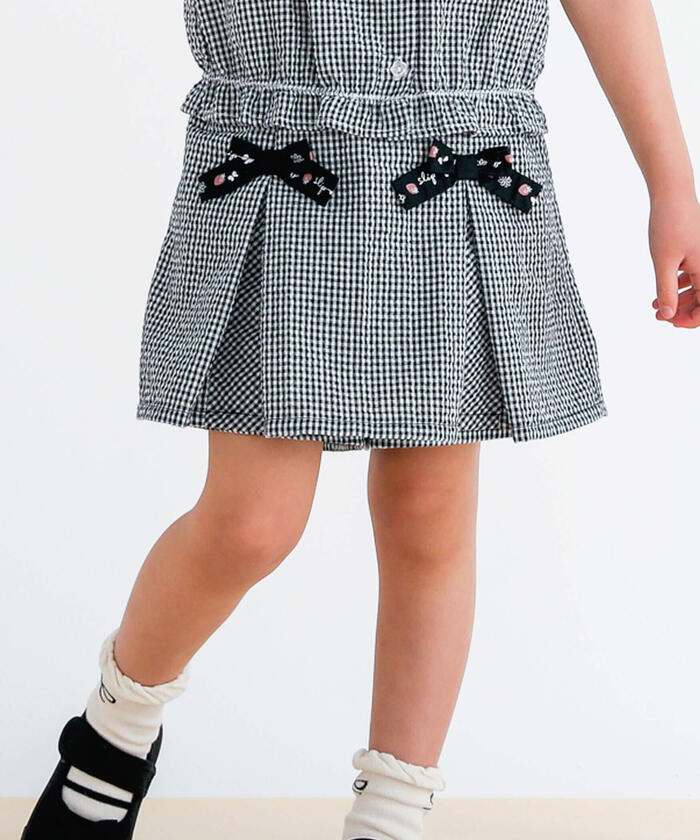 Slap Slip SLAP SLIP 【Matching】 Strawberry Print All-Over Check Pattern Skirt with Ribbon Front Tucks (90~1