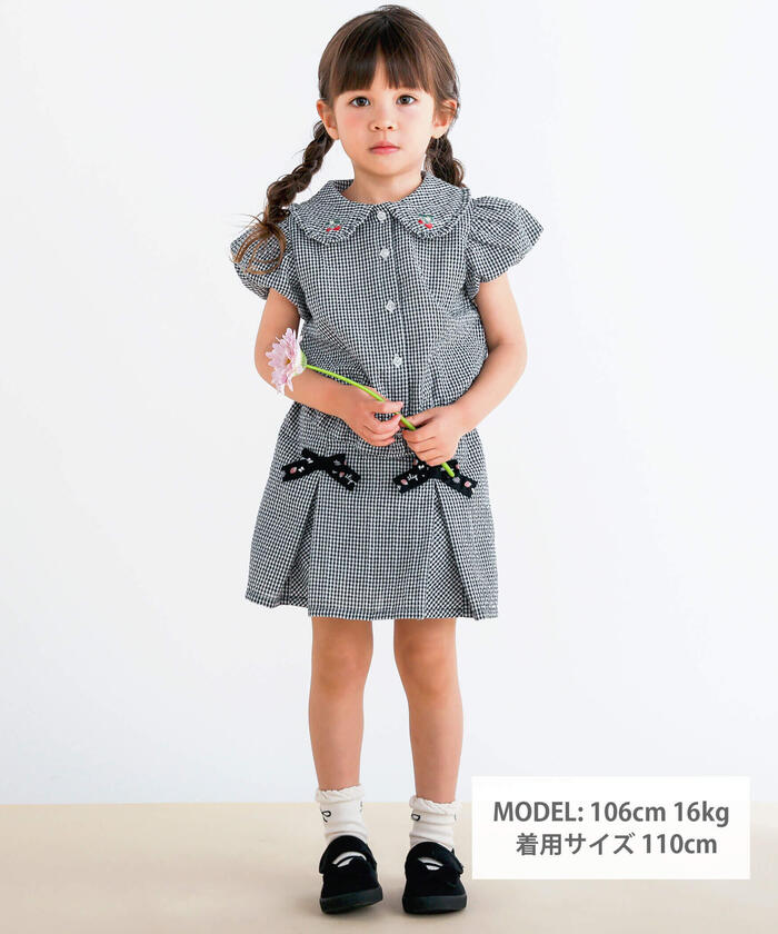 Slap Slip SLAP SLIP 【Matching】 Strawberry Print All-Over Check Pattern Skirt with Ribbon Front Tucks (90~1