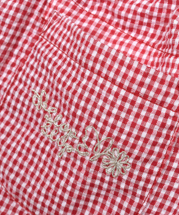 Slap Slip SLAP SLIP 【Matching】 Strawberry Print All-Over Check Pattern Skirt with Ribbon Front Tucks (90~1