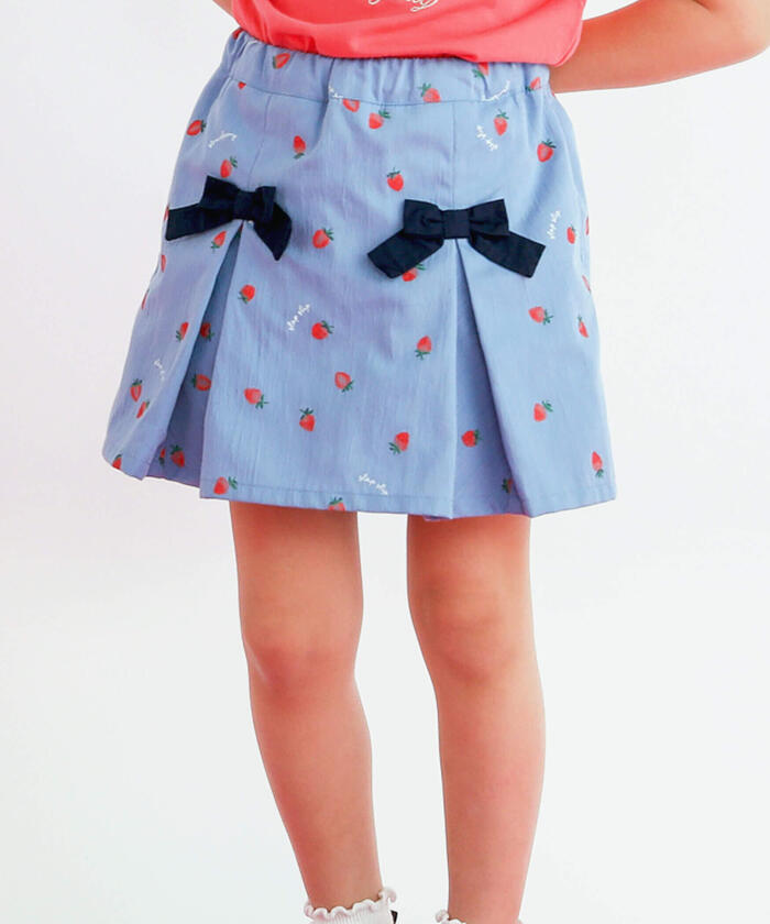 Slap Slip SLAP SLIP 【Matching】 Strawberry Print All-Over Check Pattern Skirt with Ribbon Front Tucks (90~1