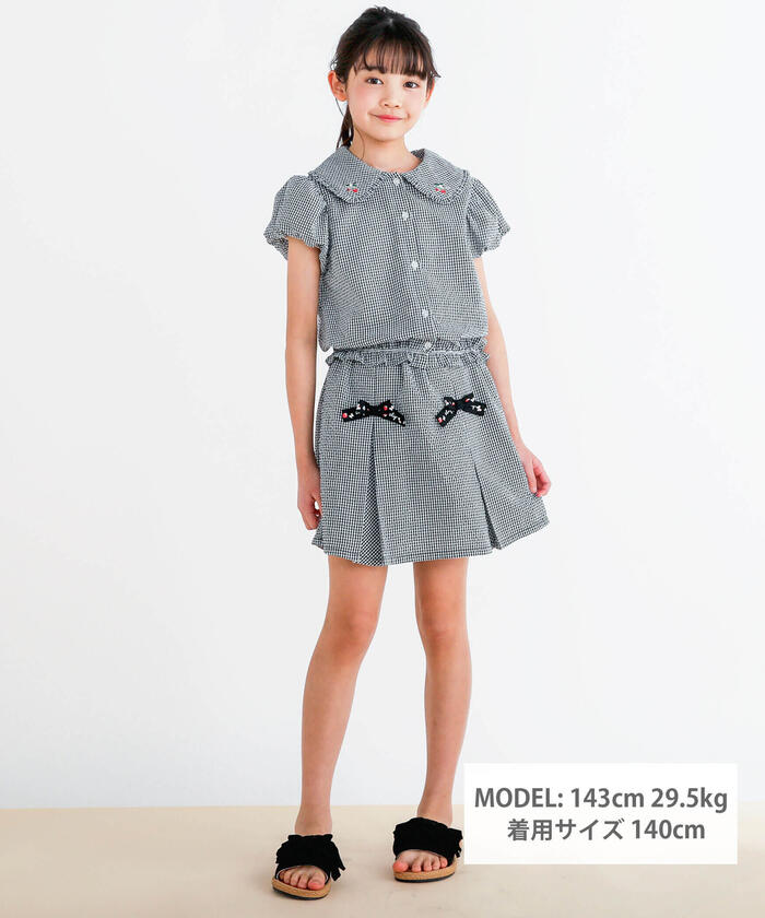Slap Slip SLAP SLIP 【Matching】 Strawberry Print All-Over Check Pattern Skirt with Ribbon Front Tucks (90~1