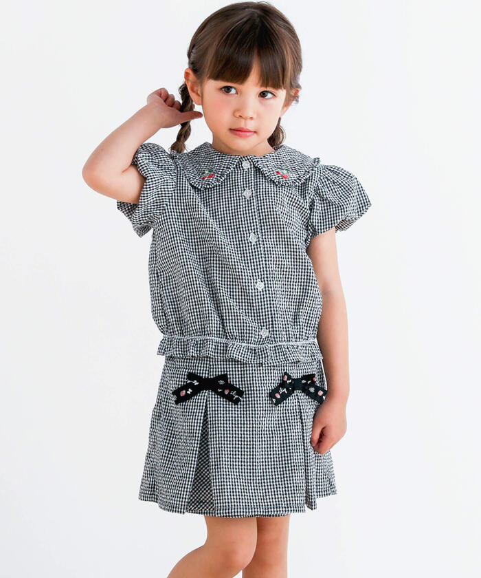 Slap Slip SLAP SLIP 【Matching】 Strawberry Print All-Over Check Pattern Skirt with Ribbon Front Tucks (90~1