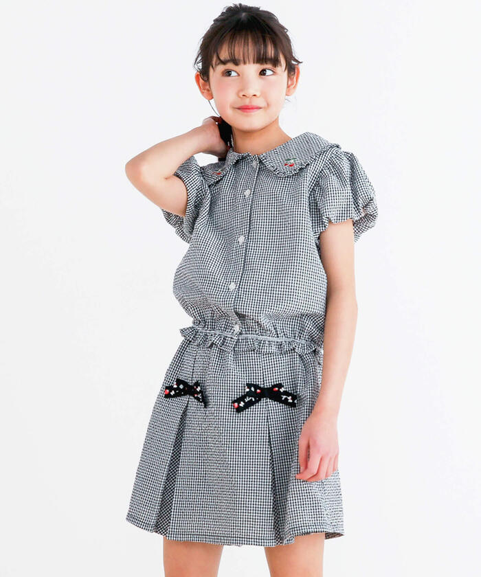 Slap Slip SLAP SLIP 【Matching】 Strawberry Print All-Over Check Pattern Skirt with Ribbon Front Tucks (90~1