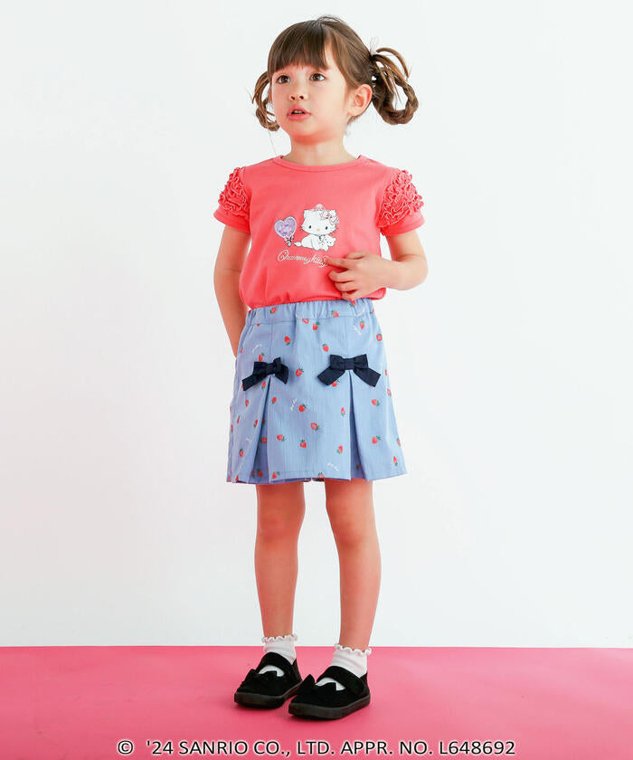 Slap Slip SLAP SLIP 【Matching】 Strawberry Print All-Over Check Pattern Skirt with Ribbon Front Tucks (90~1