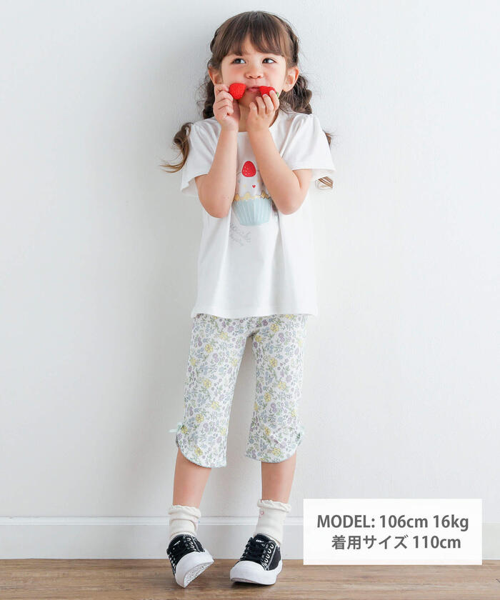 Slap Slip SLAP SLIP 【Matching】 Solid Cherry Ribbon Floral Pattern Leggings with 6/10 Length
