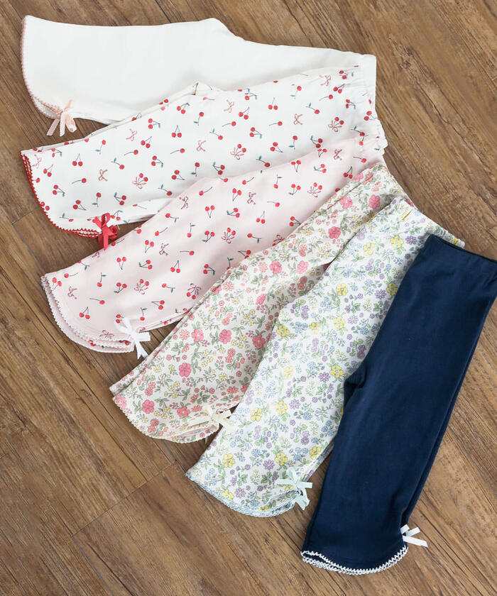 Slap Slip SLAP SLIP 【Matching】 Solid Cherry Ribbon Floral Pattern Leggings with 6/10 Length