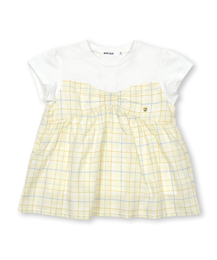 Slap Slip SLAP SLIP 【Matching】 Front Ribbon Check Stripe Pattern Switch Half Sleeve T-Shirt (80~130c)
