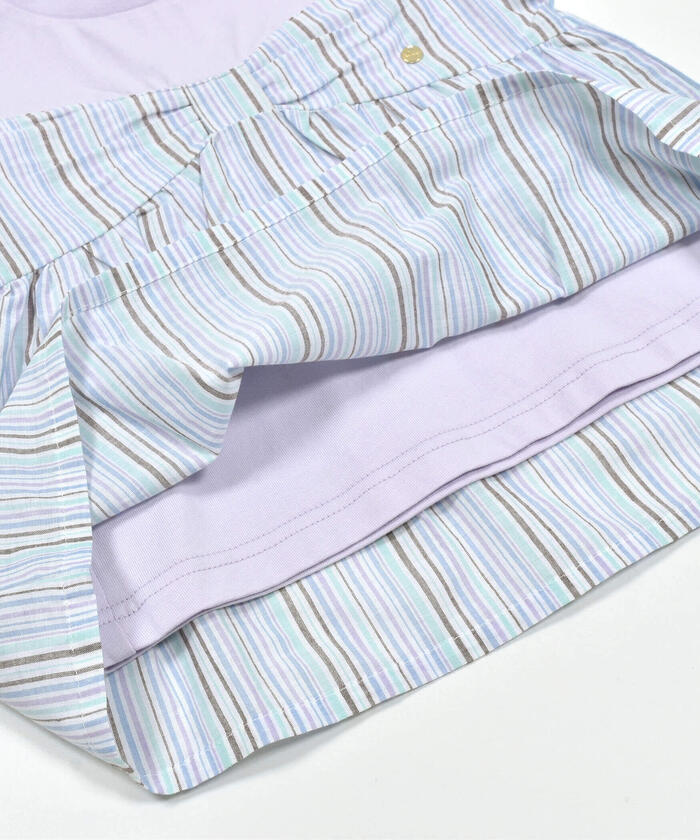 Slap Slip SLAP SLIP 【Matching】 Front Ribbon Check Stripe Pattern Switch Half Sleeve T-Shirt (80~130c)