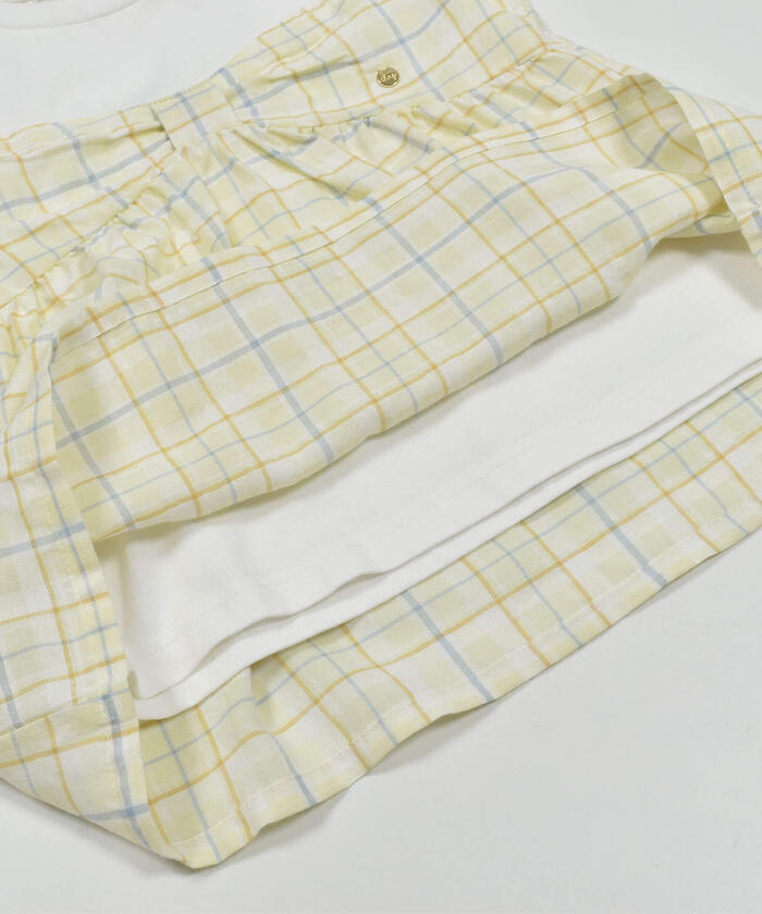 Slap Slip SLAP SLIP 【Matching】 Front Ribbon Check Stripe Pattern Switch Half Sleeve T-Shirt (80~130c)