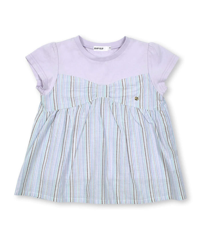Slap Slip SLAP SLIP 【Matching】 Front Ribbon Check Stripe Pattern Switch Half Sleeve T-Shirt (80~130c)