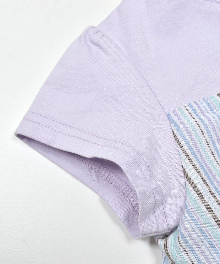 Slap Slip SLAP SLIP 【Matching】 Front Ribbon Check Stripe Pattern Switch Half Sleeve T-Shirt (80~130c)