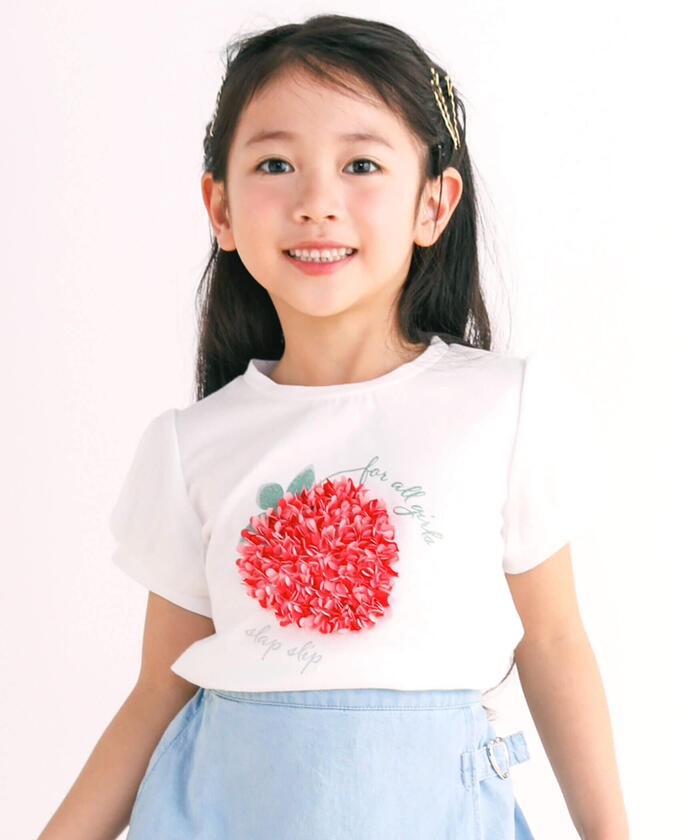 Slap Slip SLAP SLIP Strawberry Cherry Fluffy Motif Sparkling Chiffon Sleeve T-shirt