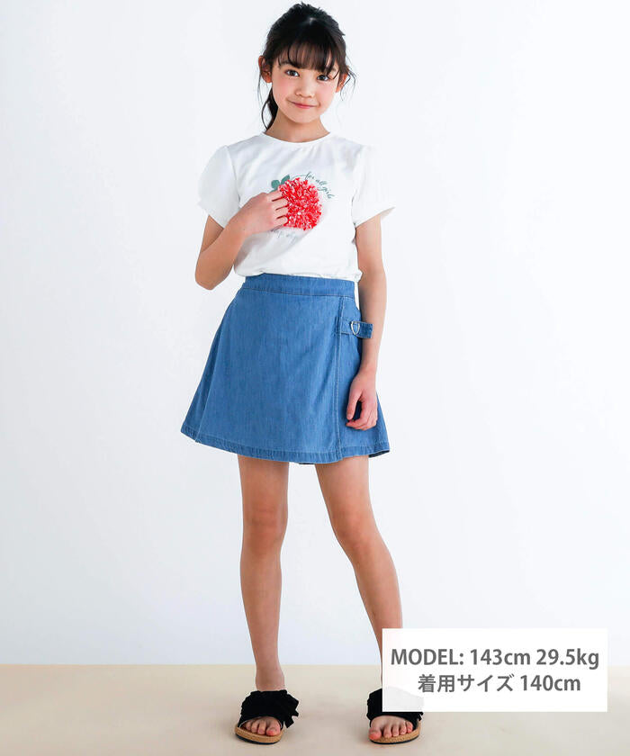 Slap Slip SLAP SLIP Strawberry Cherry Fluffy Motif Sparkling Chiffon Sleeve T-shirt
