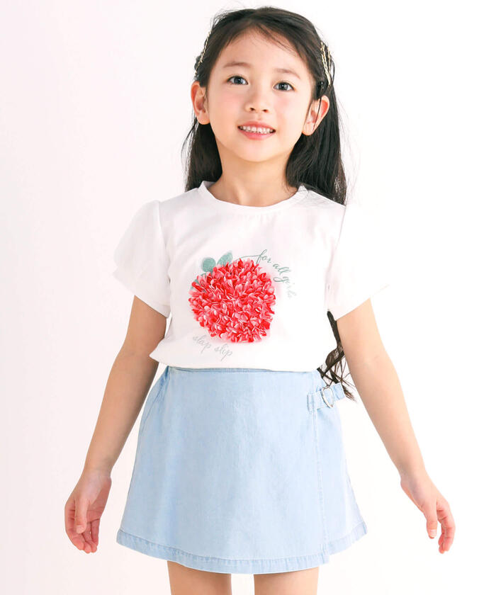 Slap Slip SLAP SLIP Strawberry Cherry Fluffy Motif Sparkling Chiffon Sleeve T-shirt
