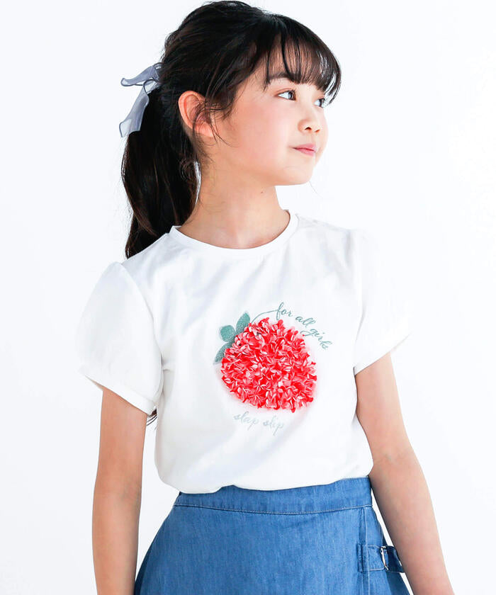 Slap Slip SLAP SLIP Strawberry Cherry Fluffy Motif Sparkling Chiffon Sleeve T-shirt