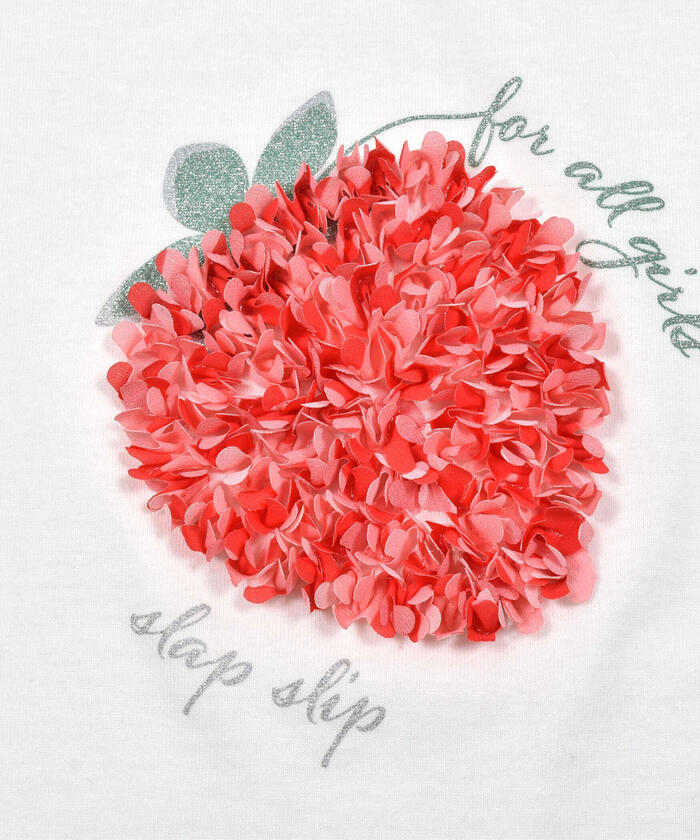 Slap Slip SLAP SLIP Strawberry Cherry Fluffy Motif Sparkling Chiffon Sleeve T-shirt
