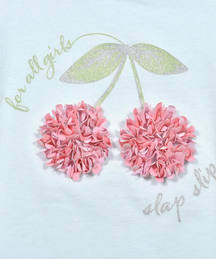 Slap Slip SLAP SLIP Strawberry Cherry Fluffy Motif Sparkling Chiffon Sleeve T-shirt