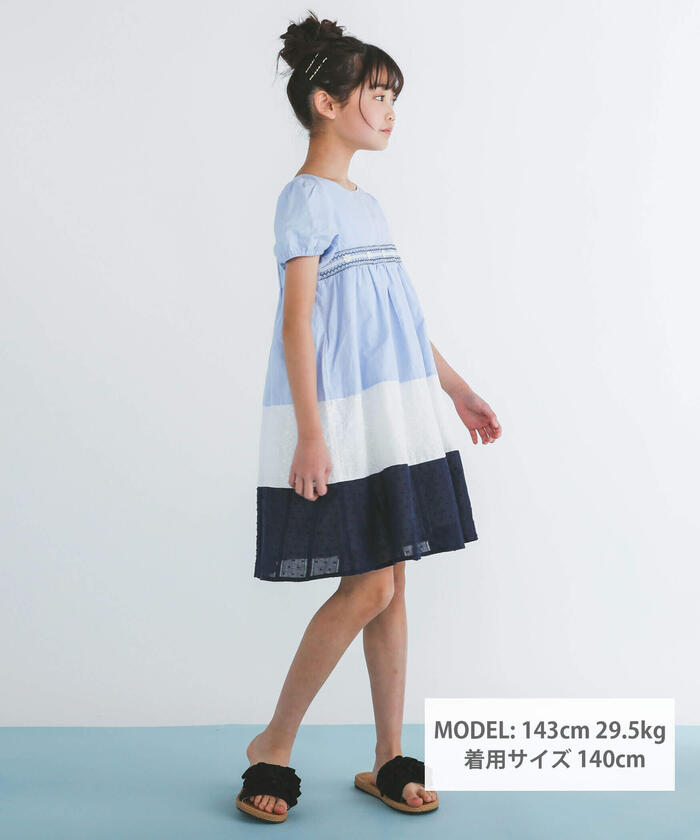 Slap Slip SLAP SLIP Smocking Lace Panel Tiered Dress