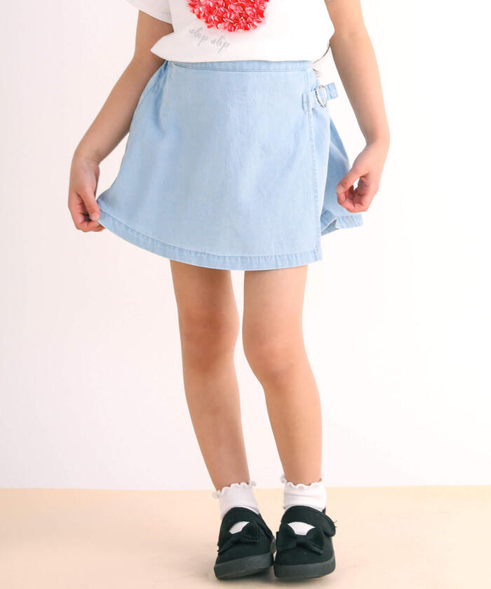 スラップ スリップ SLAP SLIP デニムビスチェハートバックルスカパンセットアップ(90~140cm) （ネイビー） ネイビー
