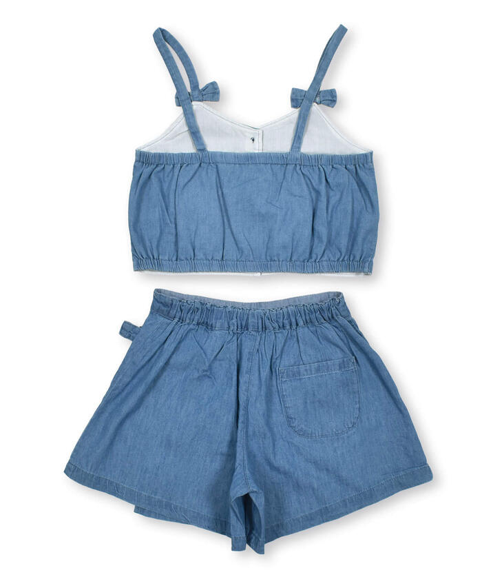 Slap Slip Denim Bustier Heart Buckle Skirt Set