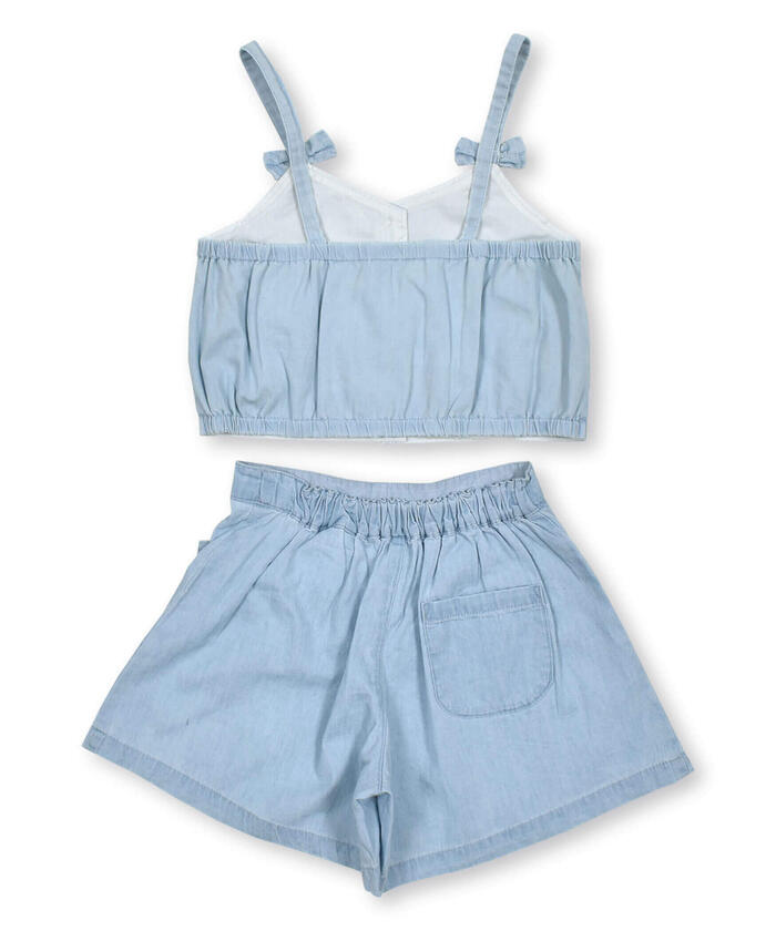Slap Slip Denim Bustier Heart Buckle Skirt Set
