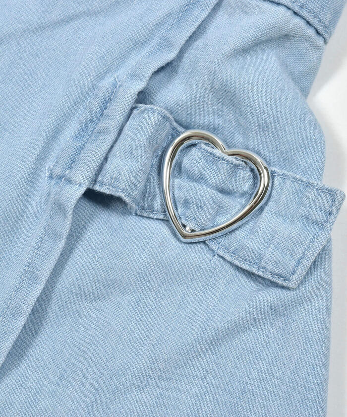 Slap Slip Denim Bustier Heart Buckle Skirt Set