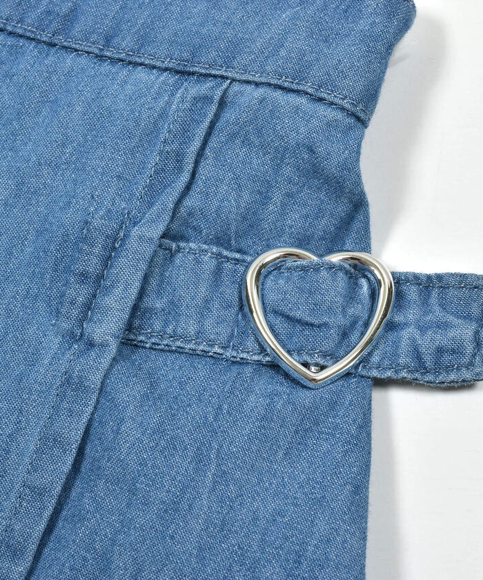 Slap Slip Denim Bustier Heart Buckle Skirt Set