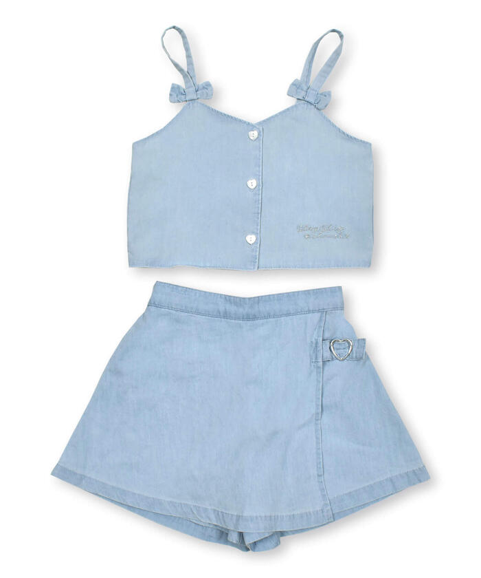 Slap Slip Denim Bustier Heart Buckle Skirt Set